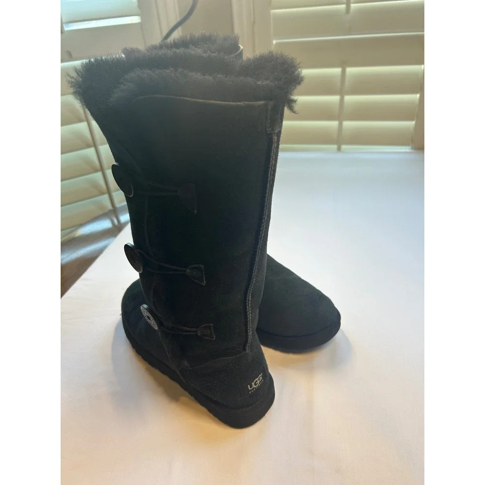 UGG Bailey Button Triplet Boots Women 11 Black Suede Shearling Tall 1873